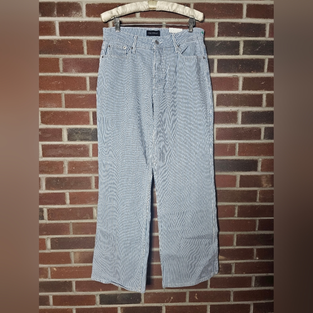 Free Assembly: Full Wide Straight Blue & White Strip Jeans -NWT!!